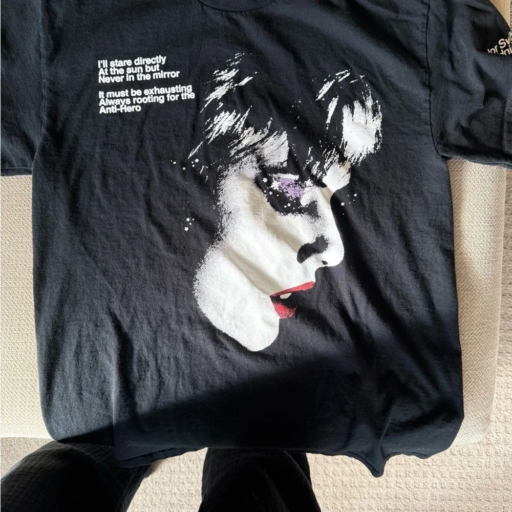 Taylor Swift Black Tee with White and Red midnights merch